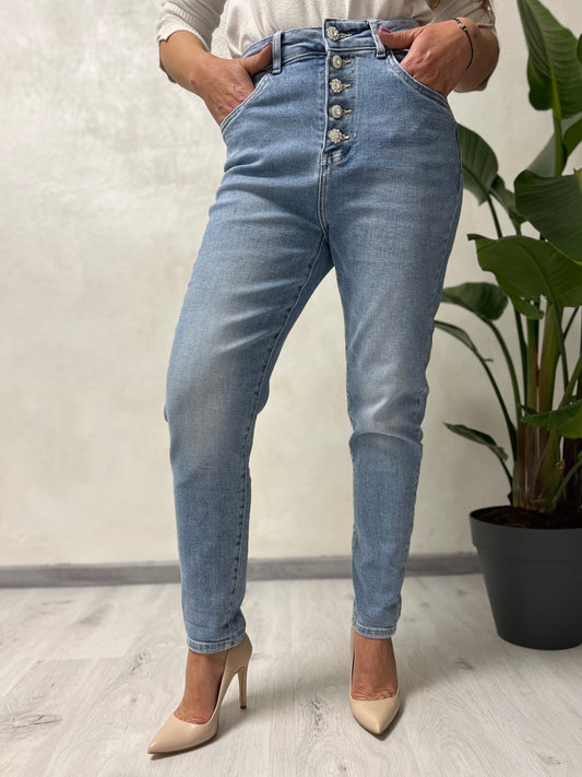 Jeans momfit bottoni gioiello M7361