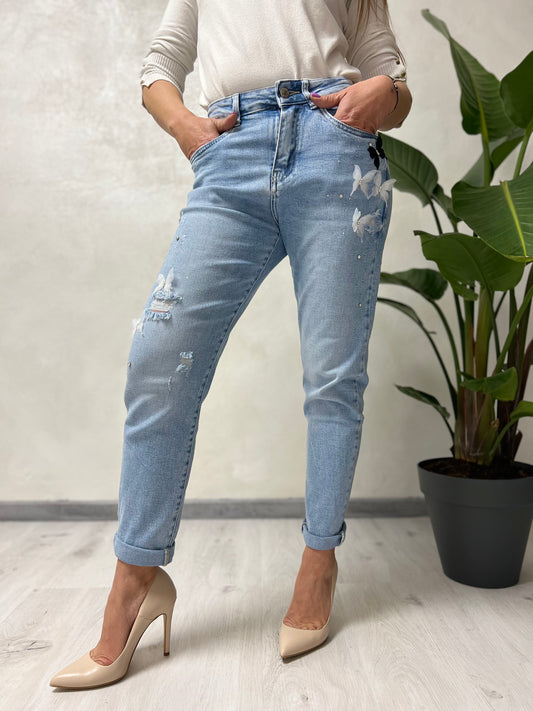 Jeans momfit farfalle M7345