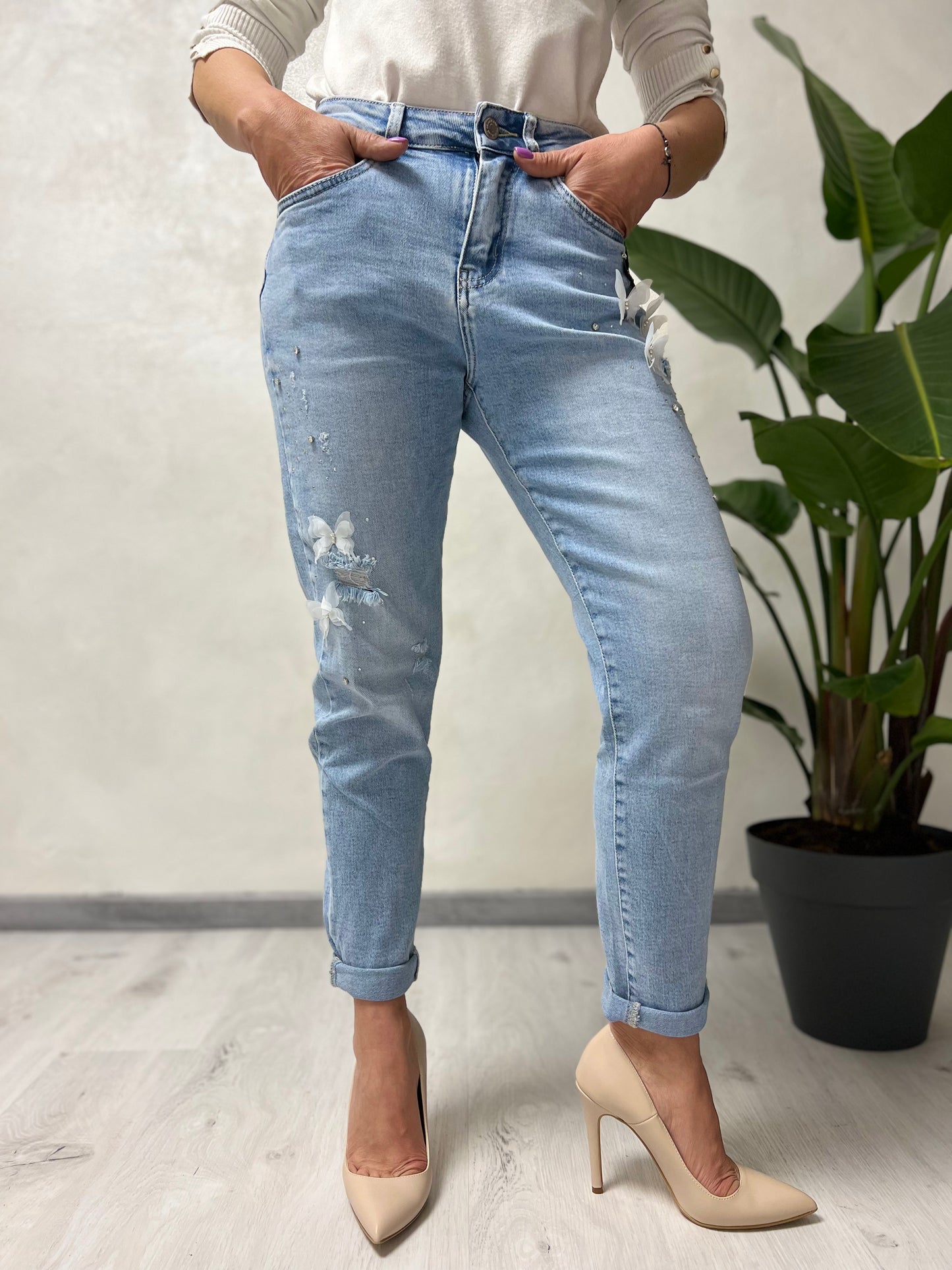 Jeans momfit farfalle M7345