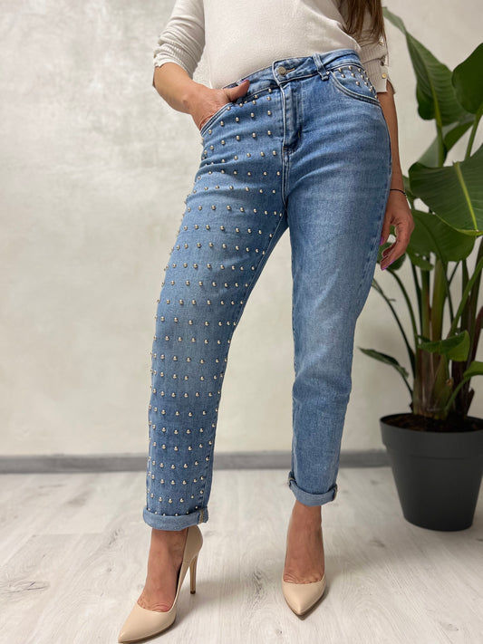 Jeans Mum fit con borchie SJ1339 ￼